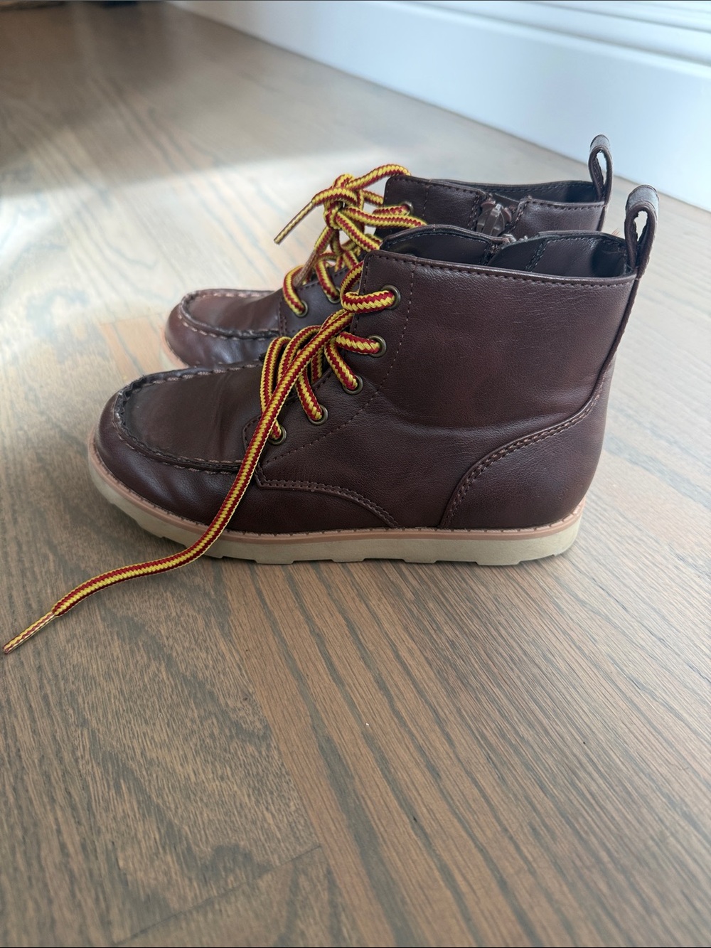 Cat & Jack Brown Kids Ankle Boots with Yellow-Red Laces